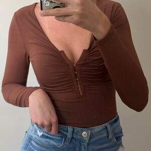 Abercrombie & Fitch Brown Long Sleeve Bodysuit